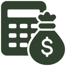 Calculator and money bag icon.