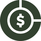 Dollar symbol inside circular chart icon.